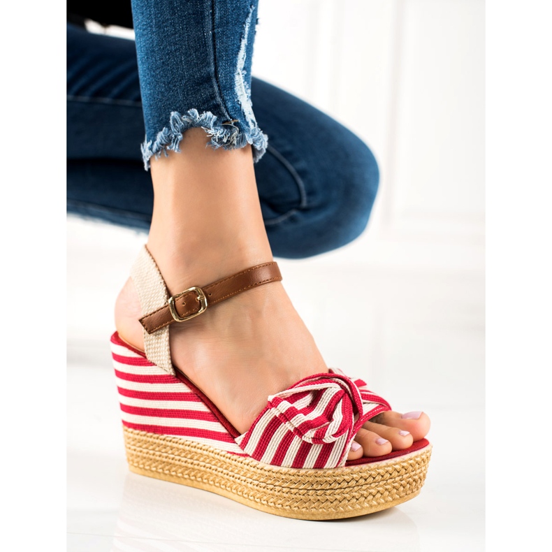 Sandalias Con Lazo En La Cuña marrón rojo 1 Sandalias Con Lazo En La Cuña marrón rojo 1