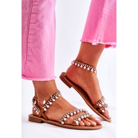 PS1 Sandalias Mujer Cómodas Con Adornos Marrón Nell 3