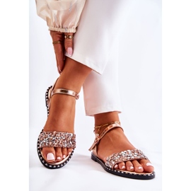 PS1 Sandalias De Mujer De Tacón Plano Con Tachuelas Oro Rosa Francesca rosado dorado 2