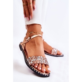 PS1 Sandalias De Mujer De Tacón Plano Con Tachuelas Oro Rosa Francesca dorado 1