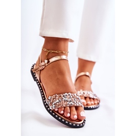 PS1 Sandalias De Mujer De Tacón Plano Con Tachuelas Oro Rosa Francesca rosado dorado 3