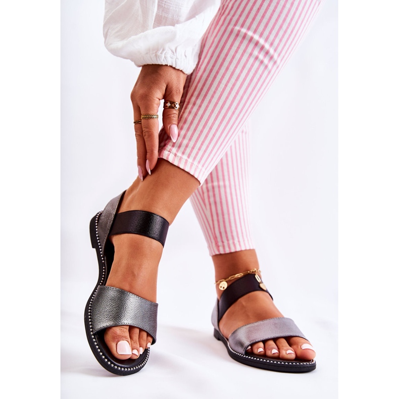 S.Barski Sandalias Clásicas Con Tachuelas Shelly Plateado Oscuro negro plata 2