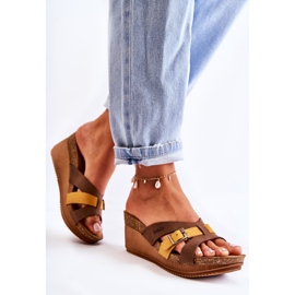 Pantuflas Mujer Con Cuña Inblu EN000024 Marrón-Amarillo 3