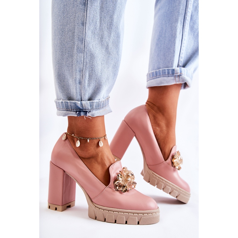 PA2 Salones Elegantes Con Ornamento Liso Caterine Rosa-Beige rosado 2