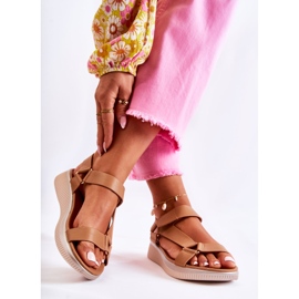 PE1 Sandalias Mujer Con Velcro Camel Clarisse marrón 2