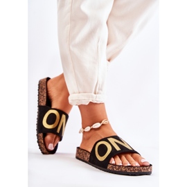 PE1 Pantuflas clásicas sin cordones con inscripción Bahari en negro y dorado 3