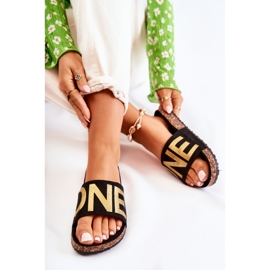 PE1 Pantuflas clásicas sin cordones con inscripción Bahari en negro y dorado 4