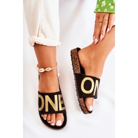 PE1 Pantuflas clásicas sin cordones con inscripción Bahari en negro y dorado 5