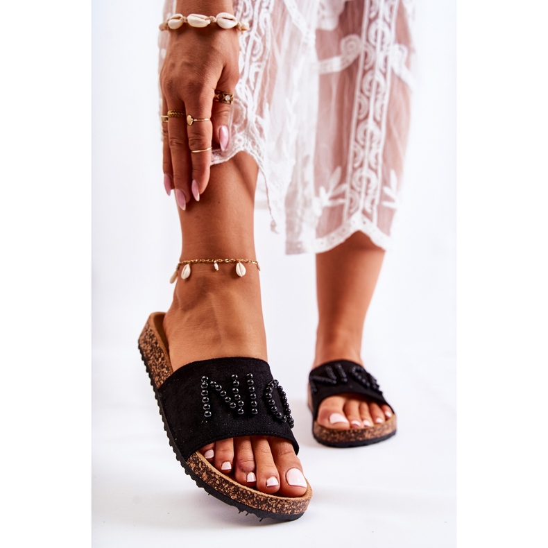 PE1 Babuchas Clásicas De Ante Con Cuentas Vayana Negro 1