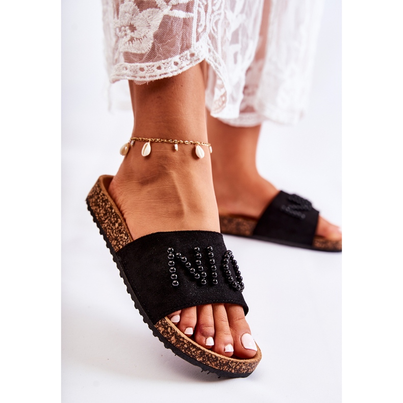 PE1 Babuchas Clásicas De Ante Con Cuentas Vayana Negro 2