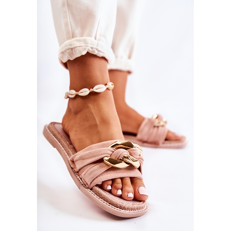 FK1 Pantuflas De Ante Con Cadena Decorativa Rosa Louie 2