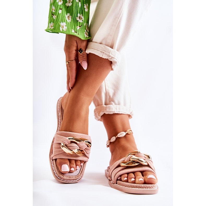 FK1 Pantuflas De Ante Con Cadena Decorativa Rosa Louie rosado 1