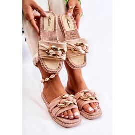 FK1 Zapatillas Casa Ante Con Cadena Decorativa Beige Louie 2