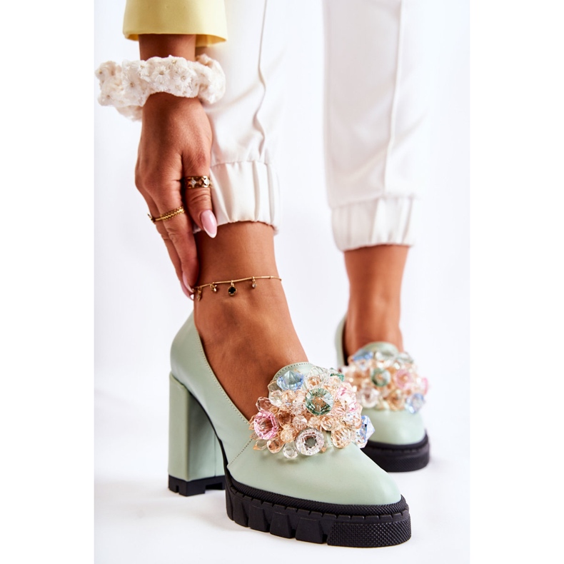 PA2 Zapatos De Salón Elegantes Con Adorno Caterine Verde Liso 1