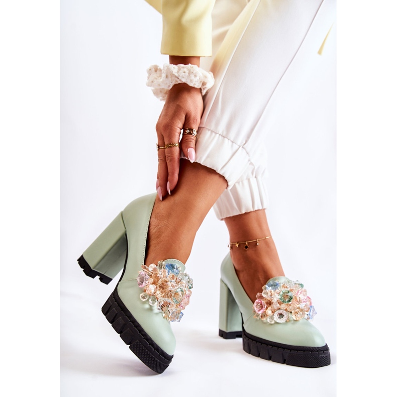 PA2 Zapatos De Salón Elegantes Con Adorno Caterine Verde Liso 2