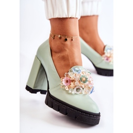 PA2 Zapatos De Salón Elegantes Con Adorno Caterine Verde Liso 3