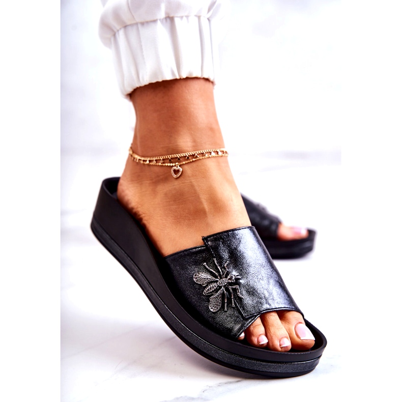 Vinceza Pantuflas de mujer de moda con decoración Holle negra negro 3