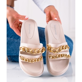 WELLSPRING Pantuflas De Moda Con Cadenas beige 1