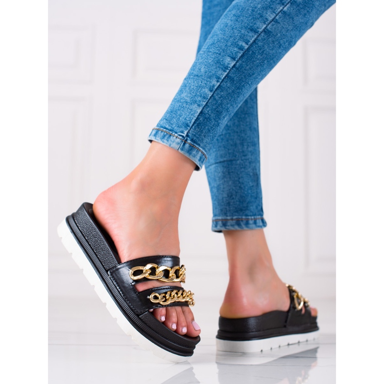 WELLSPRING Pantuflas De Moda Con Cadenas negro 1 WELLSPRING Pantuflas De Moda Con Cadenas negro 1