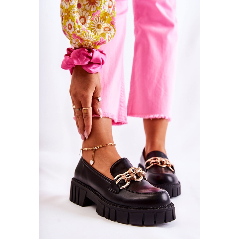 PS1 Zapatos De Piel Con Cadena Decorativa Carmín Negro 1