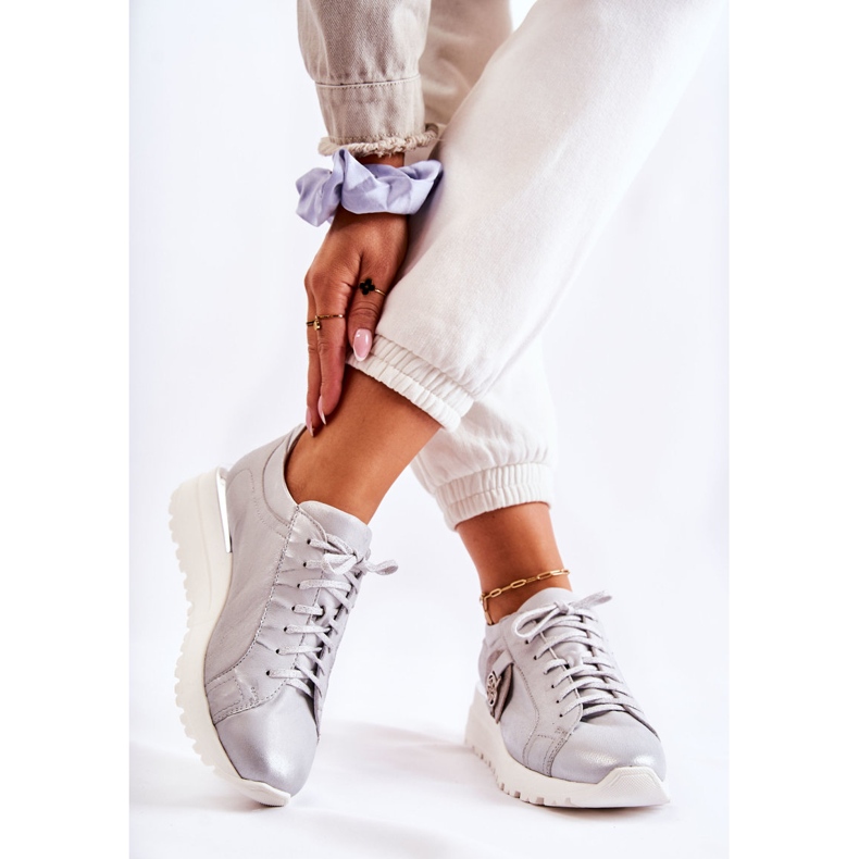 Zapatos Deportivos De Cuero Con Cuña Maciejka 05492-11 Plata 2