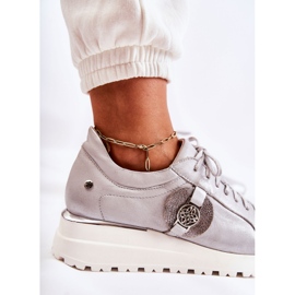 Zapatos Deportivos De Cuero Con Cuña Maciejka 05492-11 Plata 5
