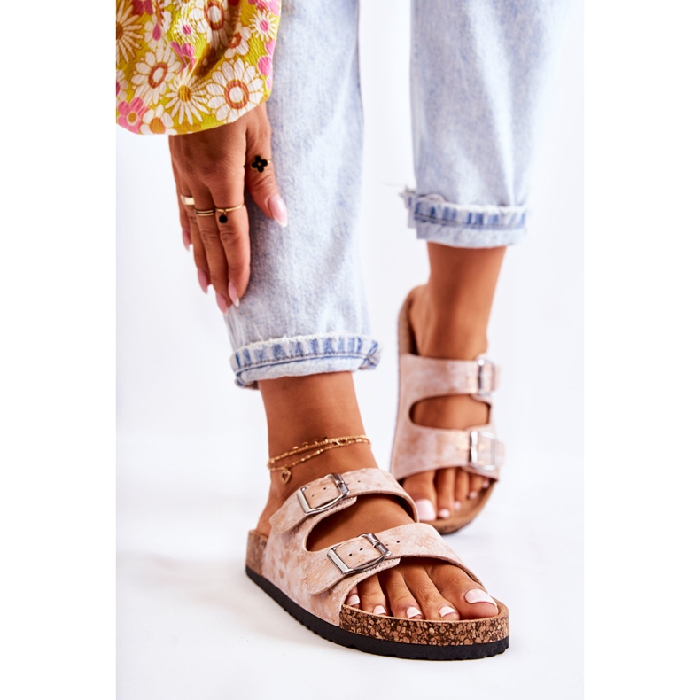 PE1 Pantuflas De Mujer En Corcho Con Hebillas Oro Rosa Vivio rosado 2