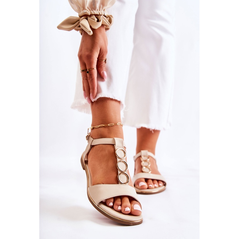 PE1 Sandalias Clásicas De Mujer Con Cinturón Decorativo Beige Terina 1