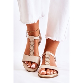 PE1 Sandalias Clásicas De Mujer Con Cinturón Decorativo Beige Terina 3