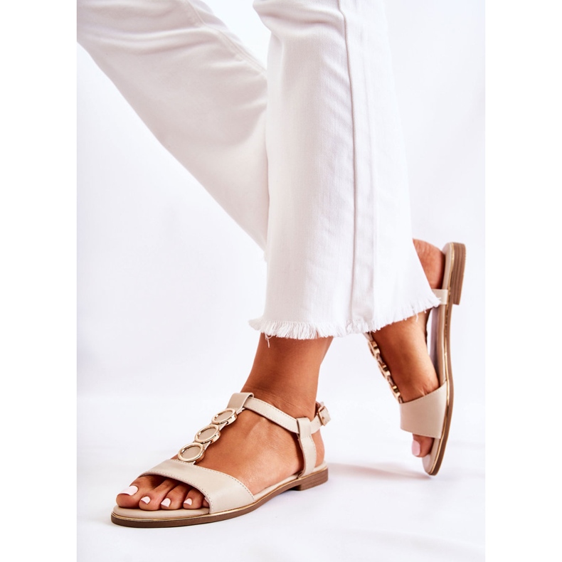 PE1 Sandalias Clásicas De Mujer Con Cinturón Decorativo Beige Terina 2