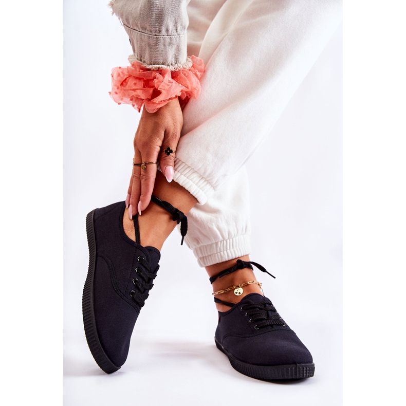 PE1 Zapatillas Clásicas Mujer Atadas Negras Dellis negro 2