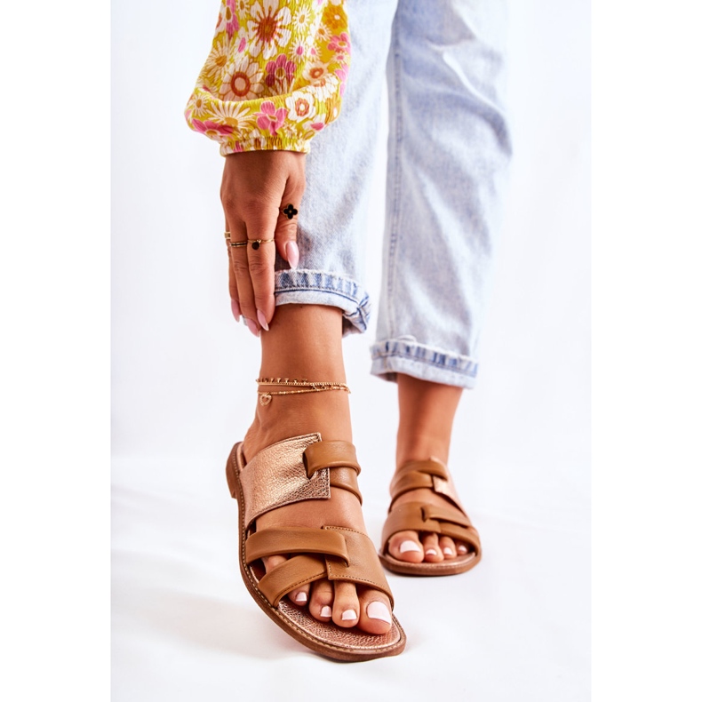 Cómodas Pantuflas De Mujer De Cuero Maciejka 05549-29 Marrón dorado 1