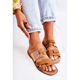 Cómodas Pantuflas De Mujer De Cuero Maciejka 05549-29 Marrón dorado 5