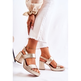 Sandalias de tacón alto de cuero de moda Maciejka 05522-25 dorado 3