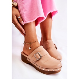 FS1 Pantuflas Mujer Zuecos Con Tacón Beige Ivette 3
