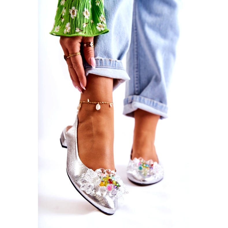 PA2 Bailarinas De Piel Con Tacón Alto Y Adorno Elena Plateado plata 1