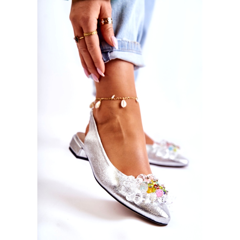 PA2 Bailarinas De Piel Con Tacón Alto Y Adorno Elena Plateado plata 2