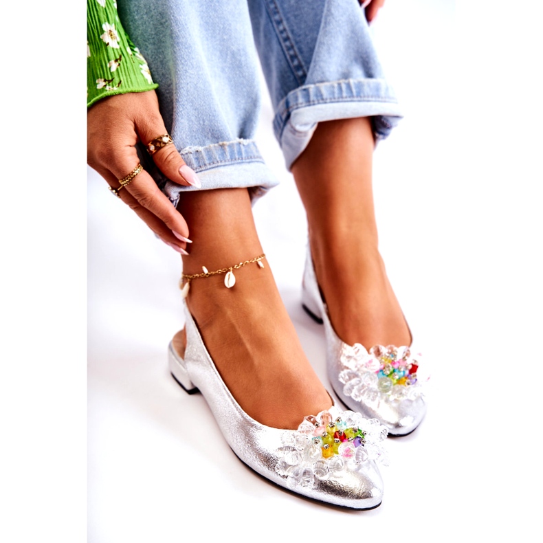 PA2 Bailarinas De Piel Con Tacón Alto Y Adorno Elena Plateado plata 4