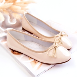 S.Barski Bailarinas infantiles en charol con lazo, beige 3