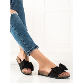 Queentina Pantuflas de ante con lazo negro 1