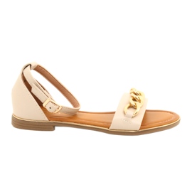 Evento Sandalias para mujeres con cadena de oro 22SD35-4876 beige 1