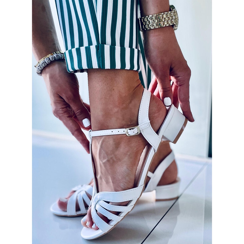 Sandalias tacón bajo Blanco Brillo 1 Sandalias tacón bajo Blanco Brillo 1