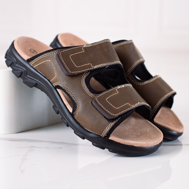 DK Pantuflas de cuero para hombre marrón 1