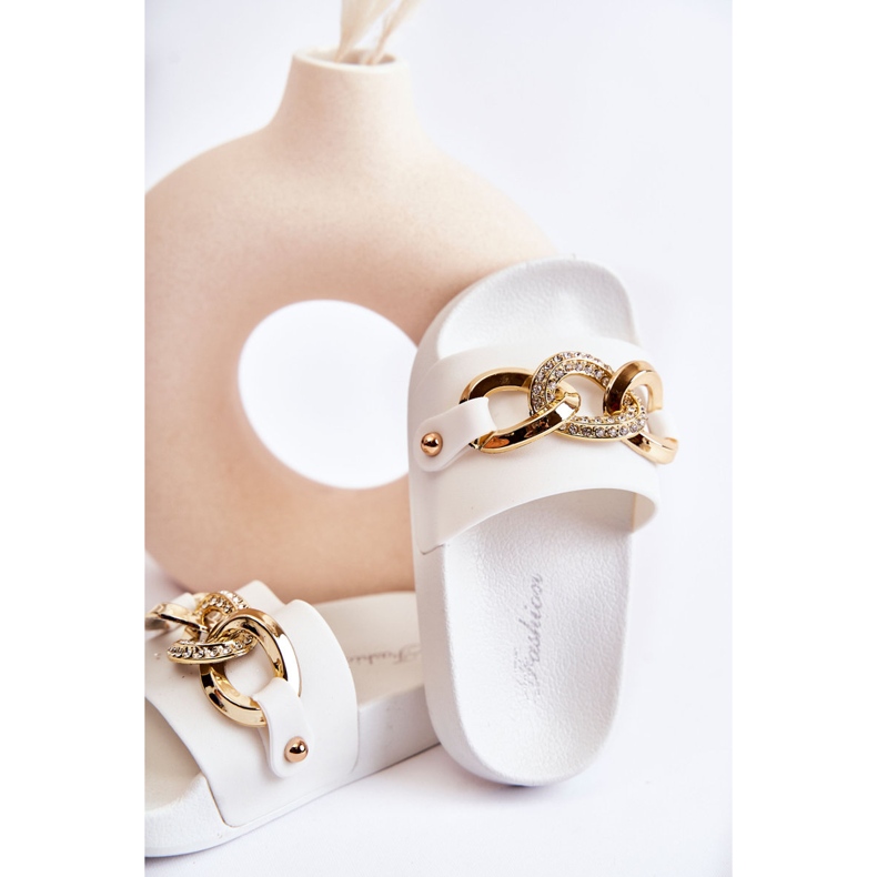 FK1 Pantuflas Infantiles De Goma Con Cadena Decorativa Blanco Suzie 2