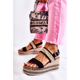 FE1 Sandalias cuña ante negro Annabel beige 2