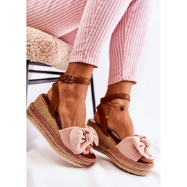 FE1 Sandalias Cuña Ante Rosa Natina marrón rosado 4