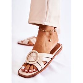 FE1 Pantuflas Sansa beige a la moda para mujer 3