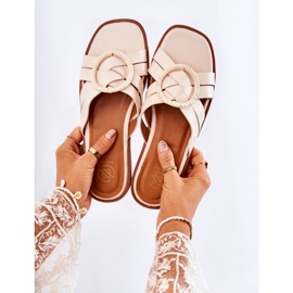 FE1 Pantuflas Sansa beige a la moda para mujer 5