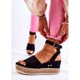 FE1 Sandalias Lisboa De Ante Negro Con Tacón De Cuña 3