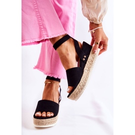 FE1 Sandalias Lisboa De Ante Negro Con Tacón De Cuña 4